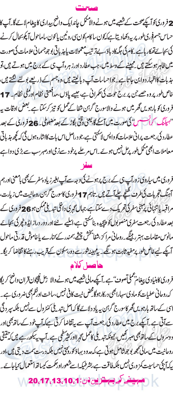 Monthly Urdu Horoscope
