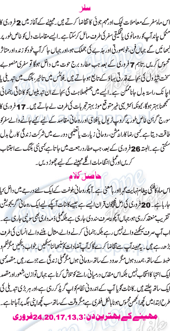 Monthly Urdu Horoscope