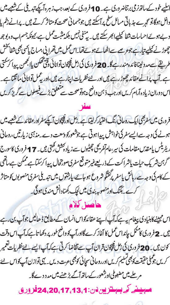Monthly Urdu Horoscope