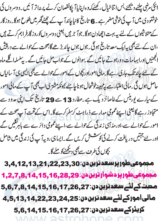 Monthly Urdu Horoscope