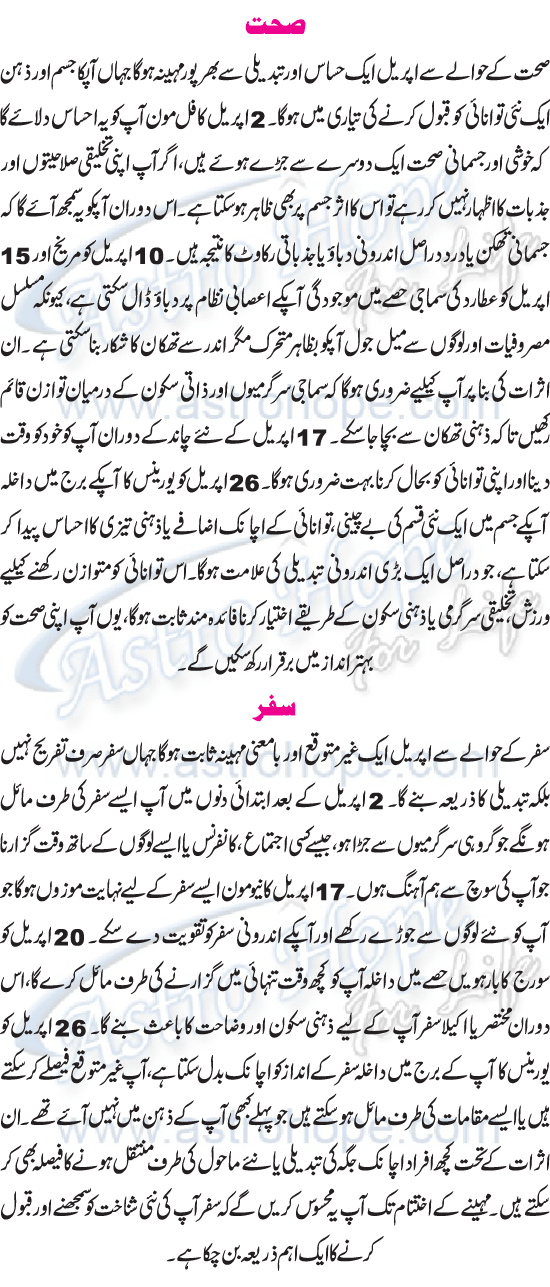Monthly Urdu Horoscope