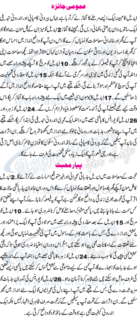 Monthly Urdu Horoscope