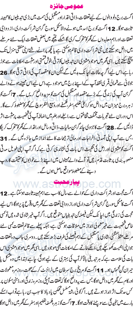 Monthly Urdu Horoscope