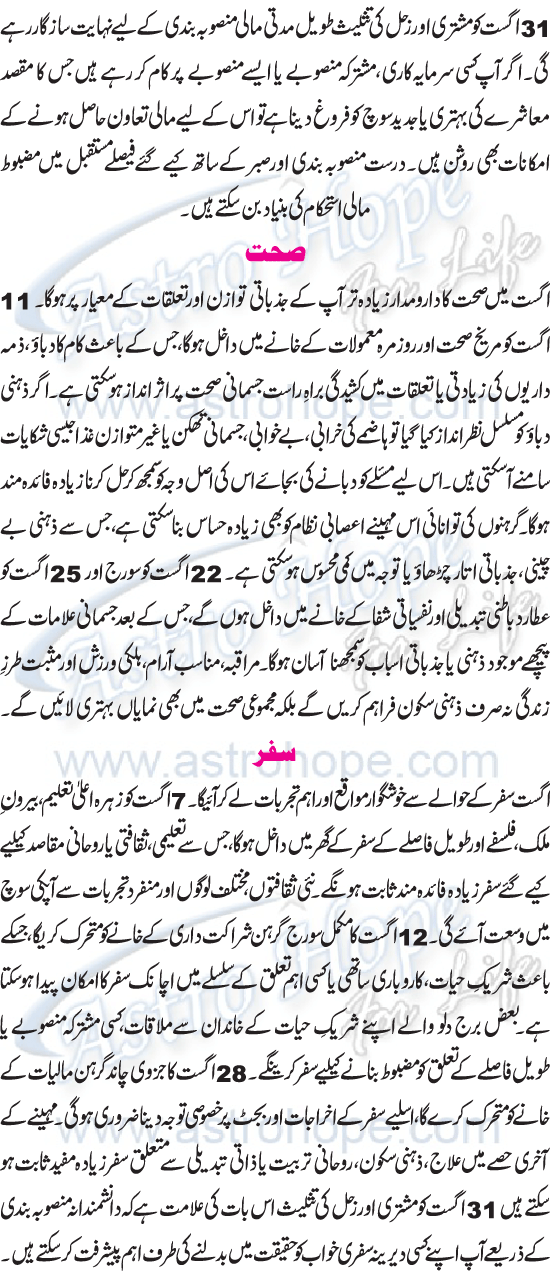 Monthly Urdu Horoscope