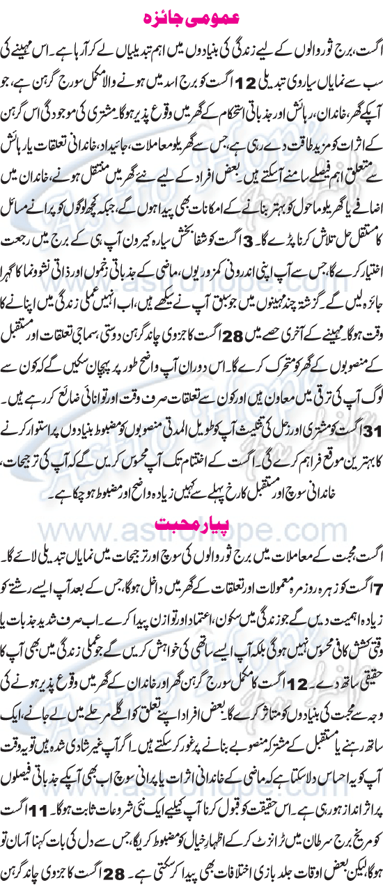 Monthly Urdu Horoscope