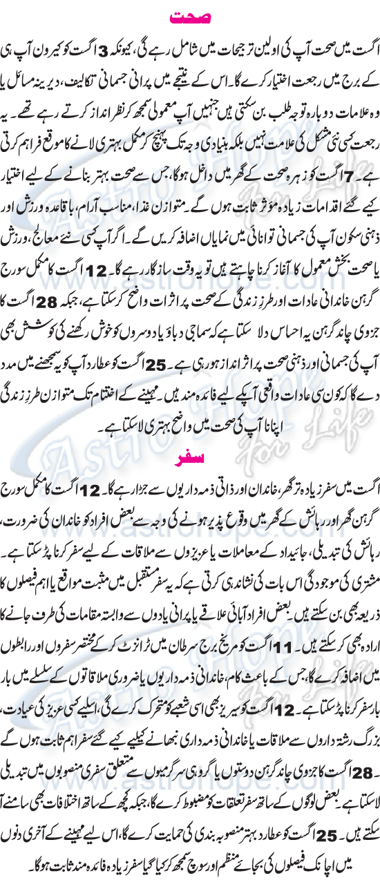 Monthly Urdu Horoscope