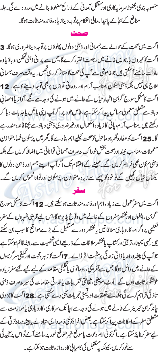 Monthly Urdu Horoscope