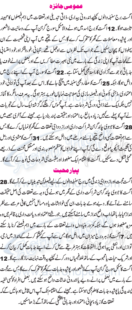 Monthly Urdu Horoscope