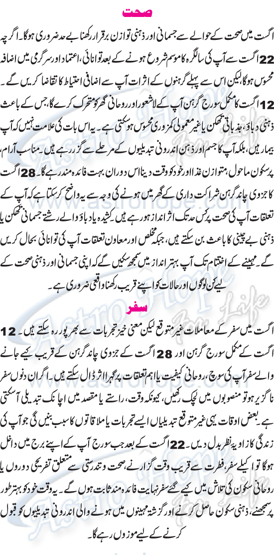 Monthly Urdu Horoscope