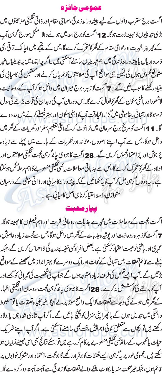Monthly Urdu Horoscope
