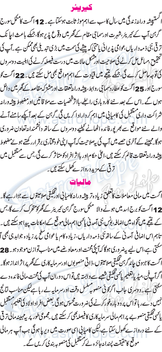 Monthly Urdu Horoscope