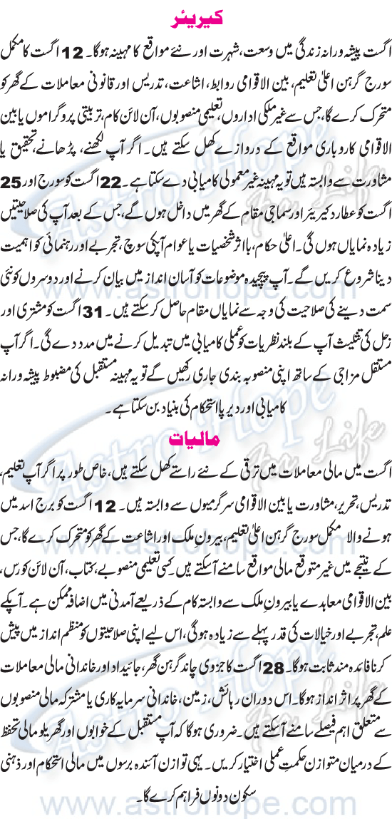 Monthly Urdu Horoscope