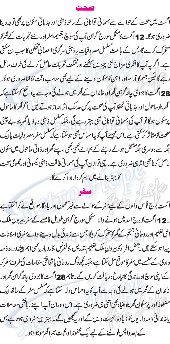 Monthly Urdu Horoscope