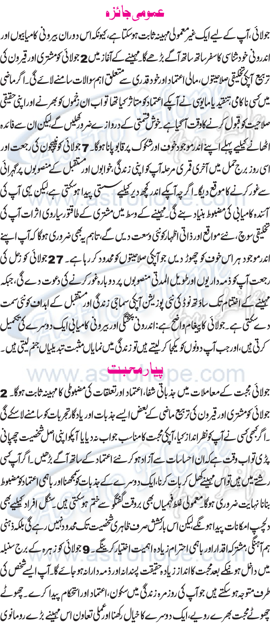Monthly Urdu Horoscope