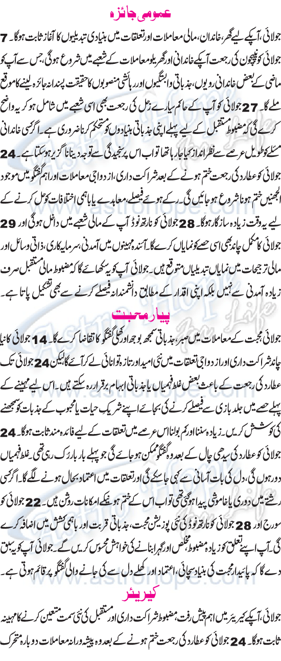 Monthly Urdu Horoscope