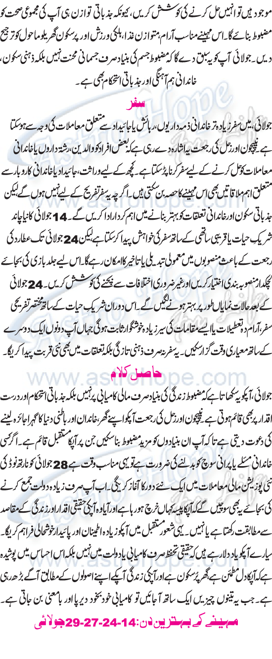 Monthly Urdu Horoscope