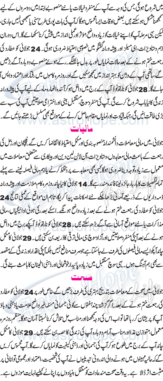 Monthly Urdu Horoscope