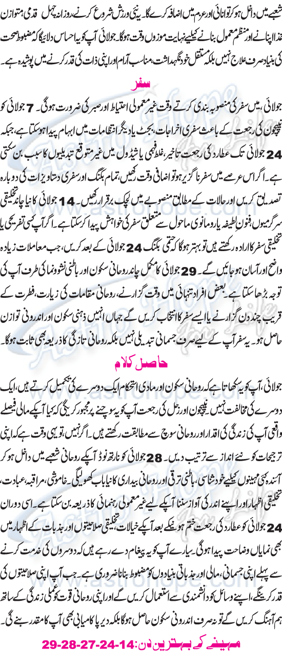 Monthly Urdu Horoscope