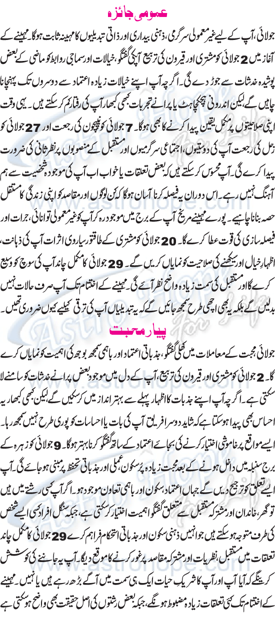 Monthly Urdu Horoscope