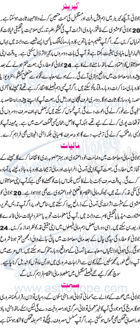 Monthly Urdu Horoscope