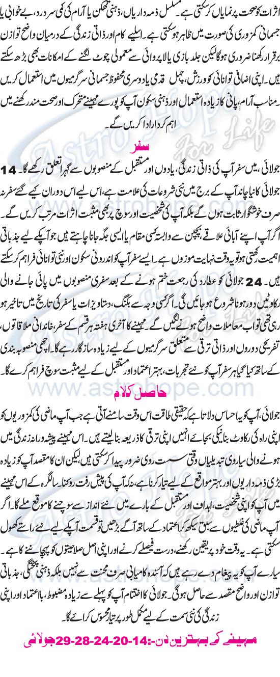 Monthly Urdu Horoscope