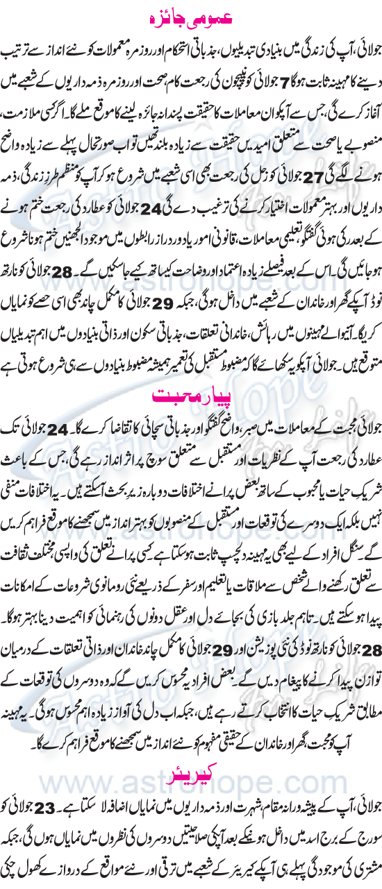 Monthly Urdu Horoscope