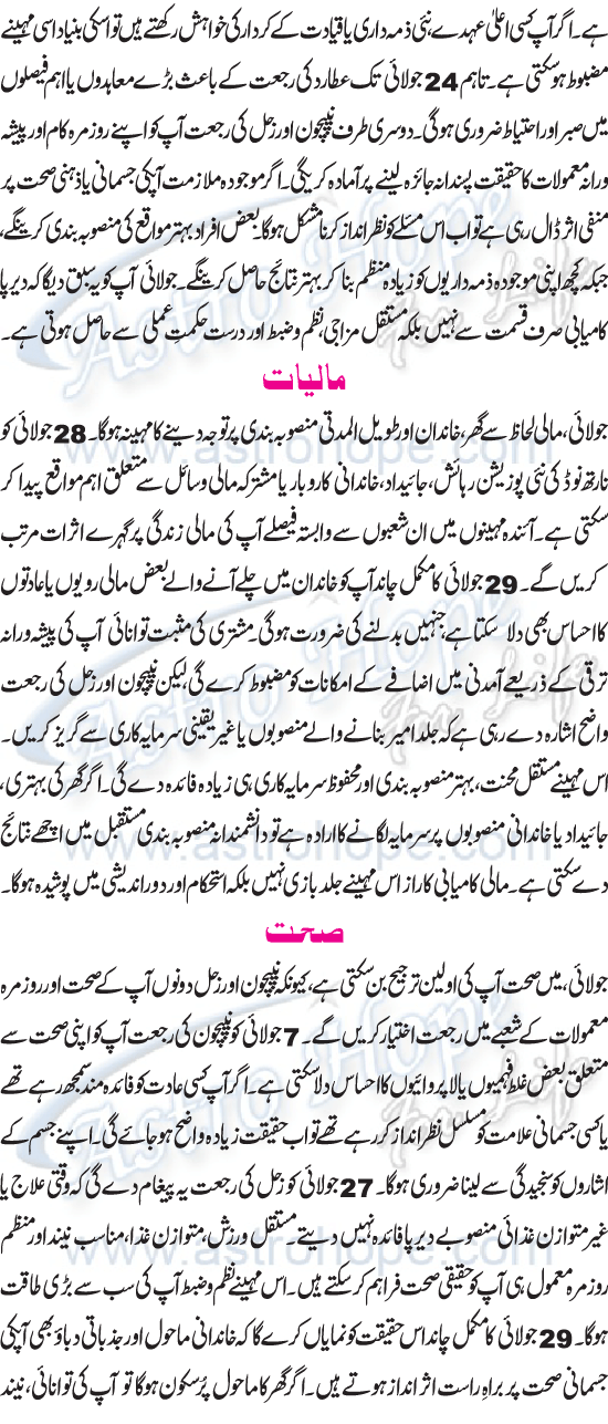 Monthly Urdu Horoscope