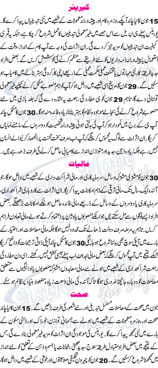 Monthly Urdu Horoscope