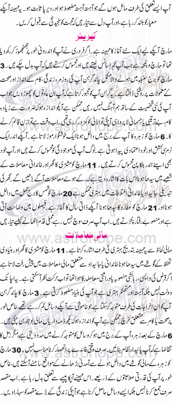 Monthly Urdu Horoscope