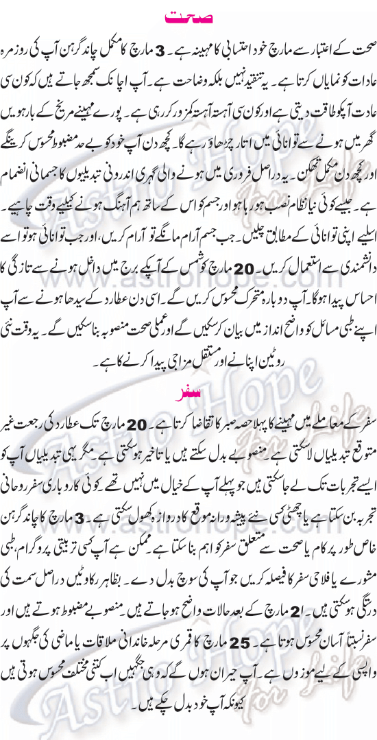 Monthly Urdu Horoscope