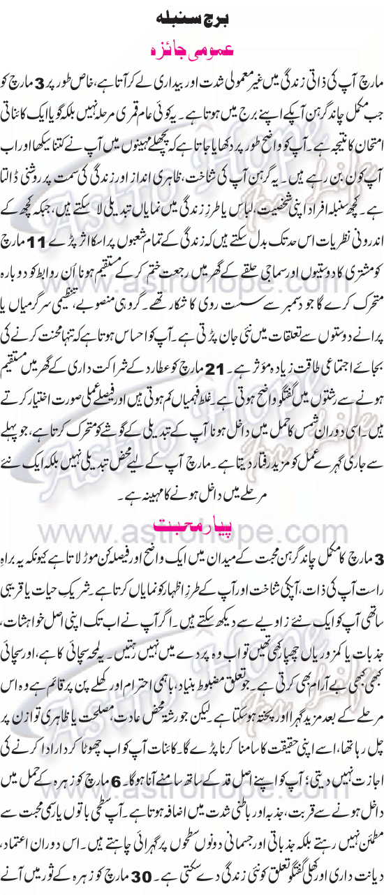 Monthly Urdu Horoscope