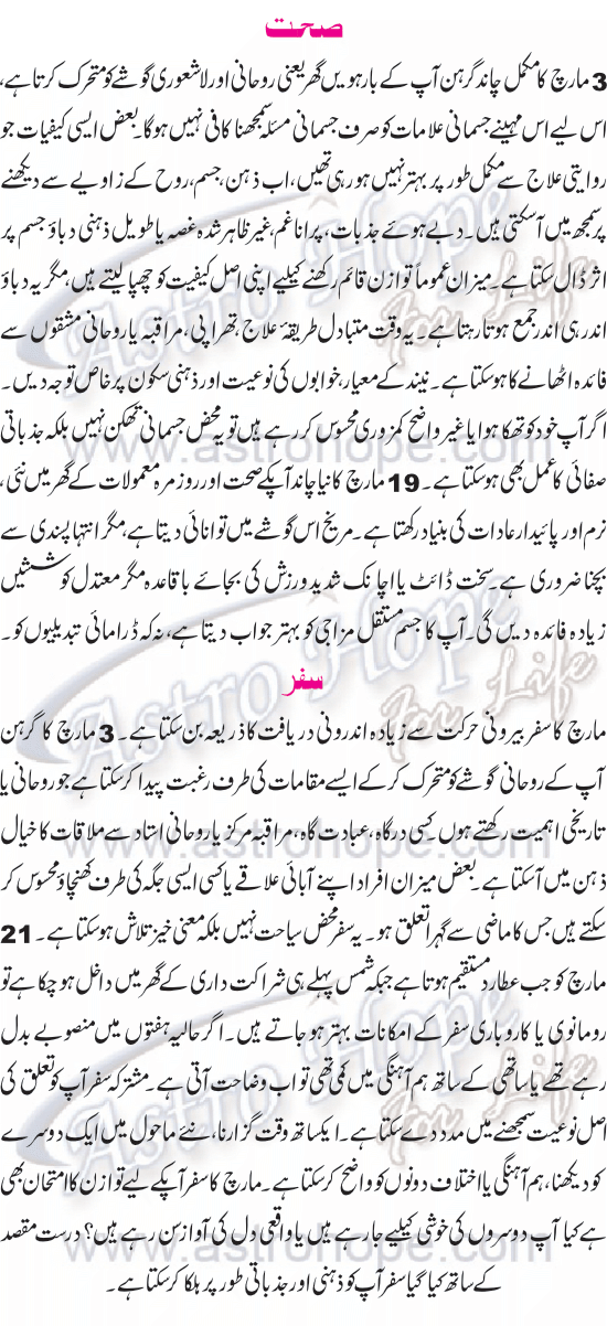 Monthly Urdu Horoscope