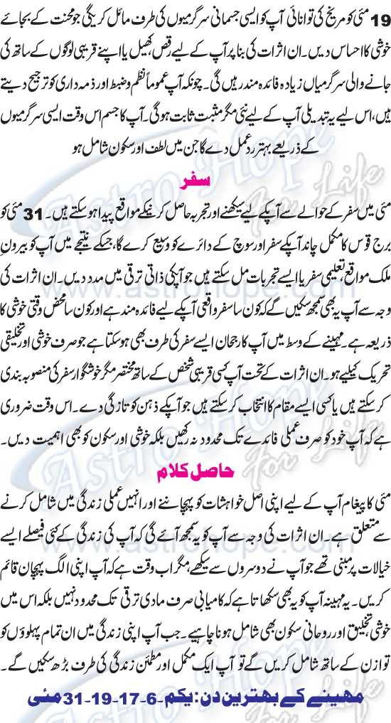Monthly Urdu Horoscope