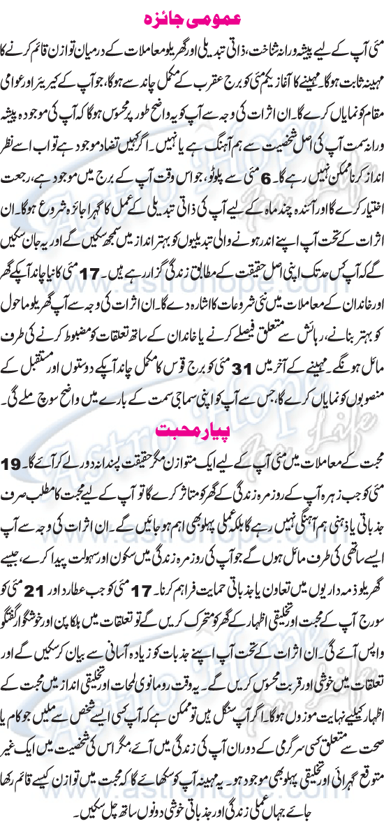 Monthly Urdu Horoscope