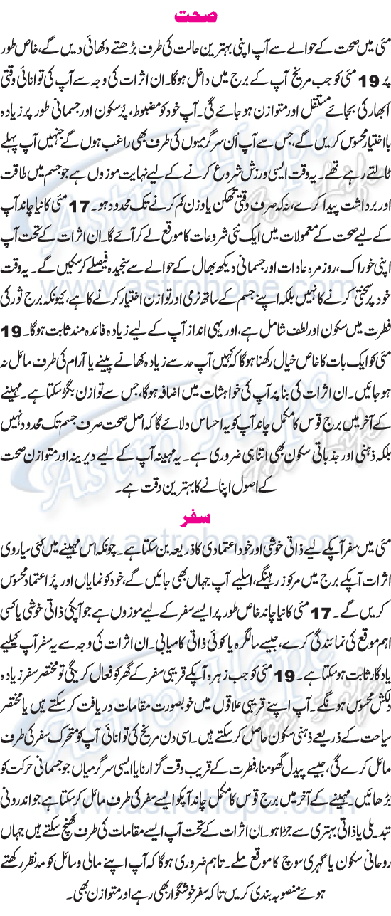 Monthly Urdu Horoscope