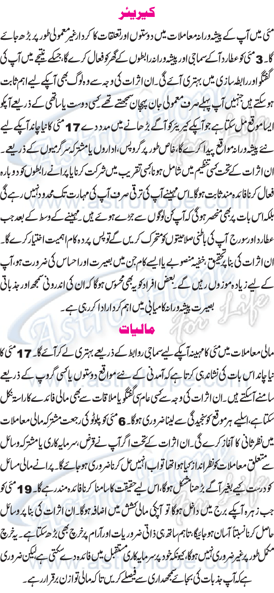 Monthly Urdu Horoscope