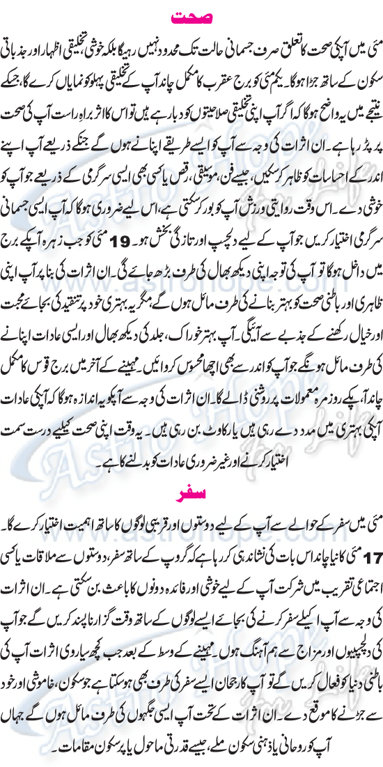 Monthly Urdu Horoscope