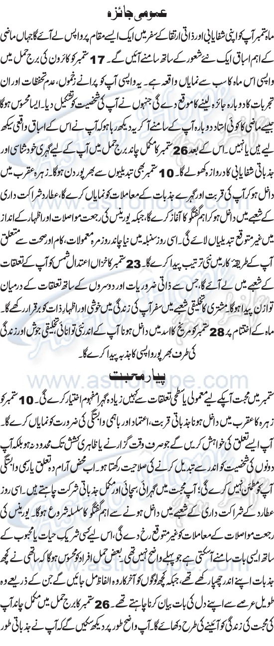 Monthly Urdu Horoscope