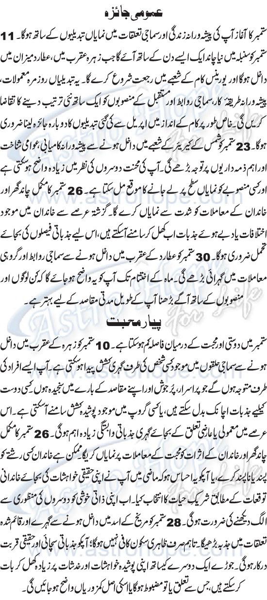 Monthly Urdu Horoscope