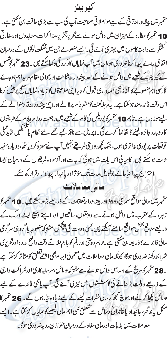 Monthly Urdu Horoscope
