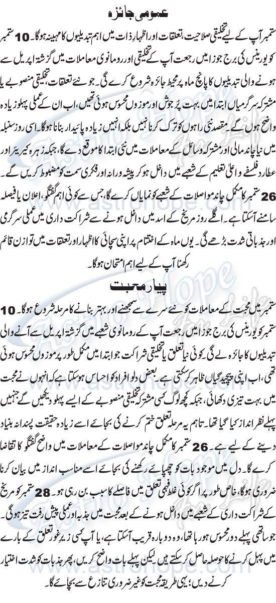 Monthly Urdu Horoscope