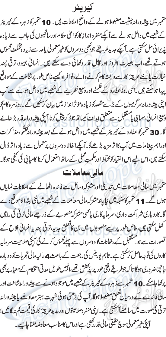 Monthly Urdu Horoscope