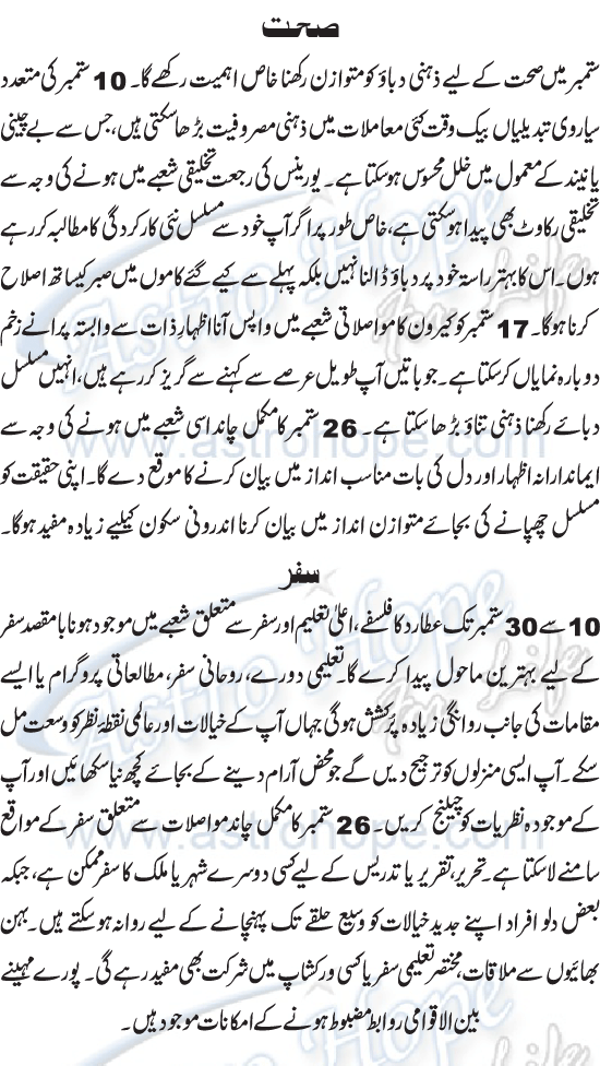 Monthly Urdu Horoscope