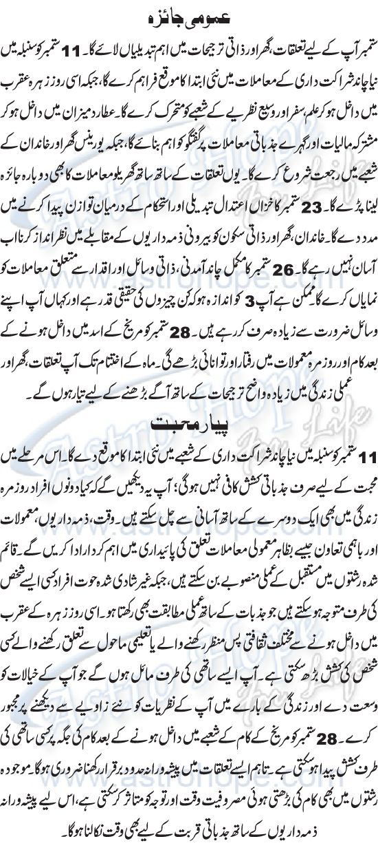 Monthly Urdu Horoscope