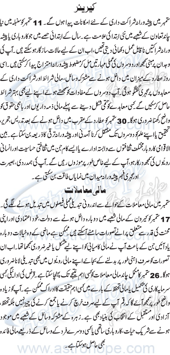 Monthly Urdu Horoscope