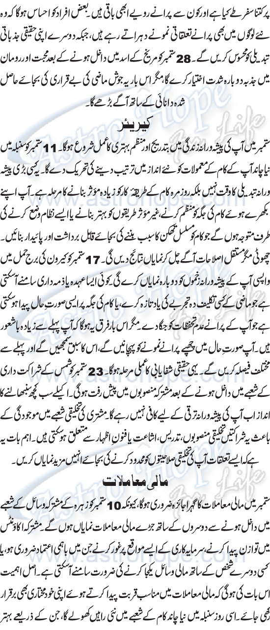 Monthly Urdu Horoscope