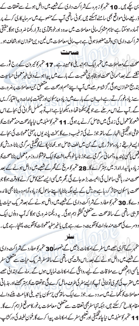 Monthly Urdu Horoscope