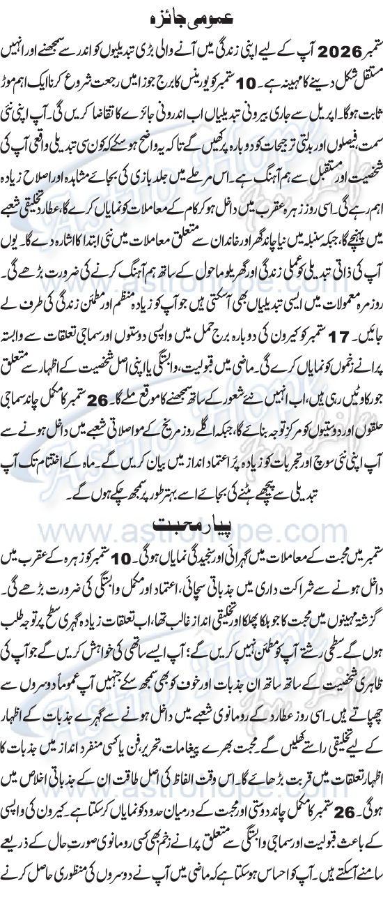 Monthly Urdu Horoscope