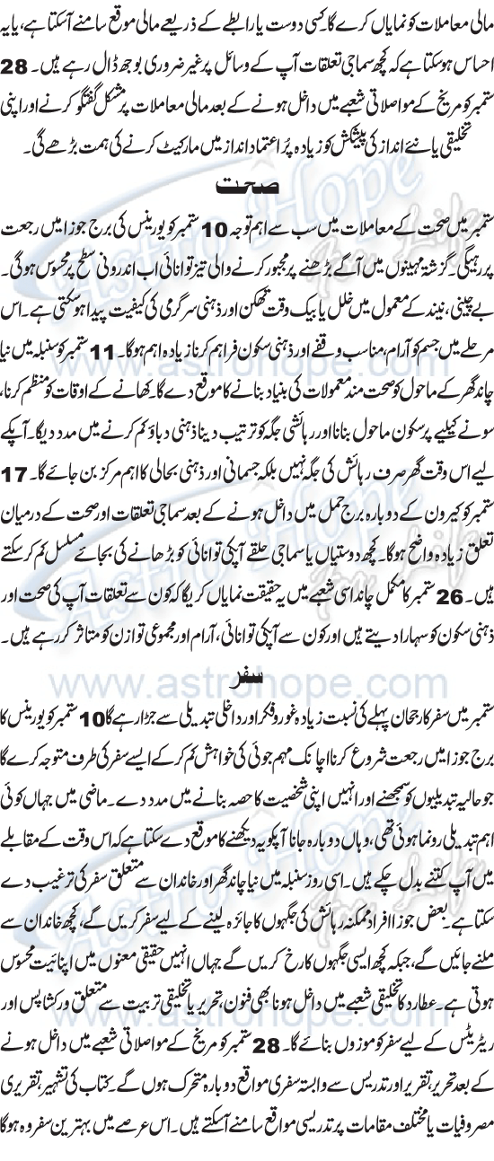 Monthly Urdu Horoscope