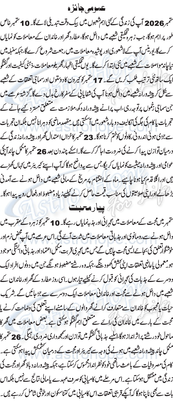 Monthly Urdu Horoscope